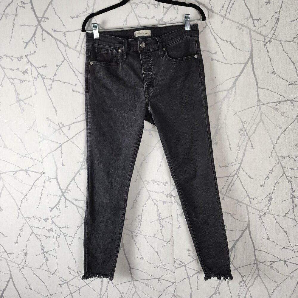 Madewell Black Wash Stretch Denim 9" Mid Rise Skinny Jeans